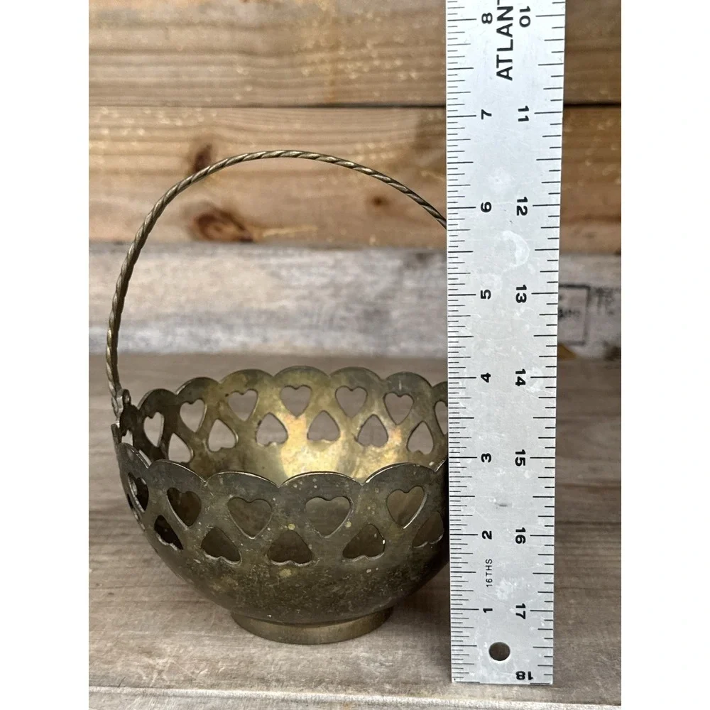 Vintage Brass Bowl with Heart Cutouts 3